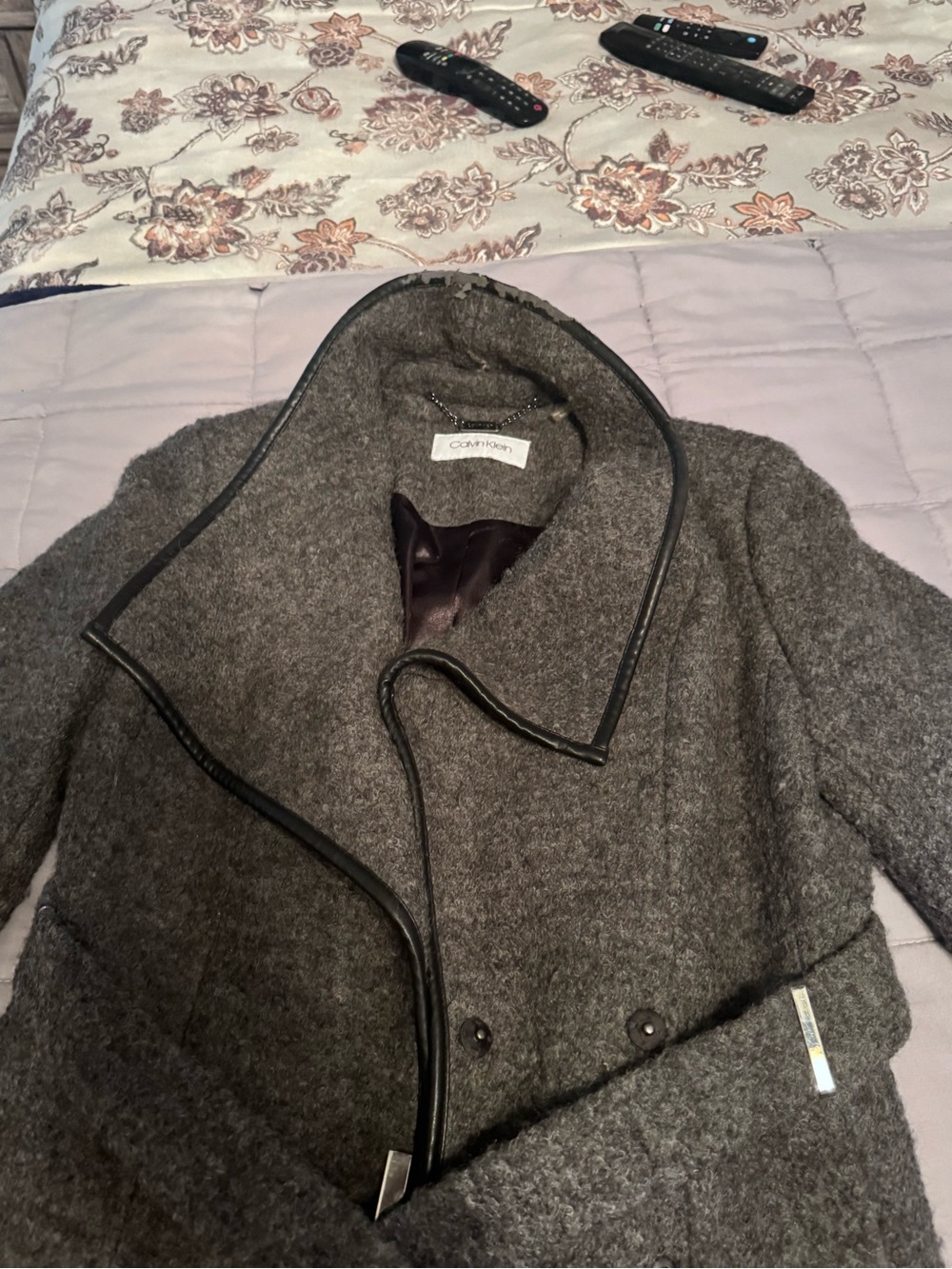 Calvin Klein Dark Gray Wool-Blend Asymmetric Peacoat